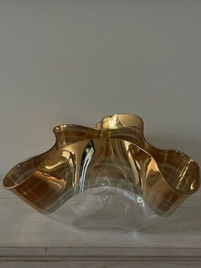 Gold-Tone Organic Freeform Glass Bowl